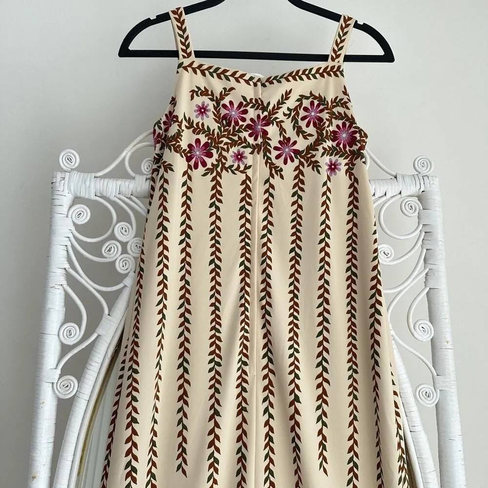 Vintage Alfred Shaheen Dress Womens small Cream Floral Maxi Hawaiian Boho 70s - Image 6