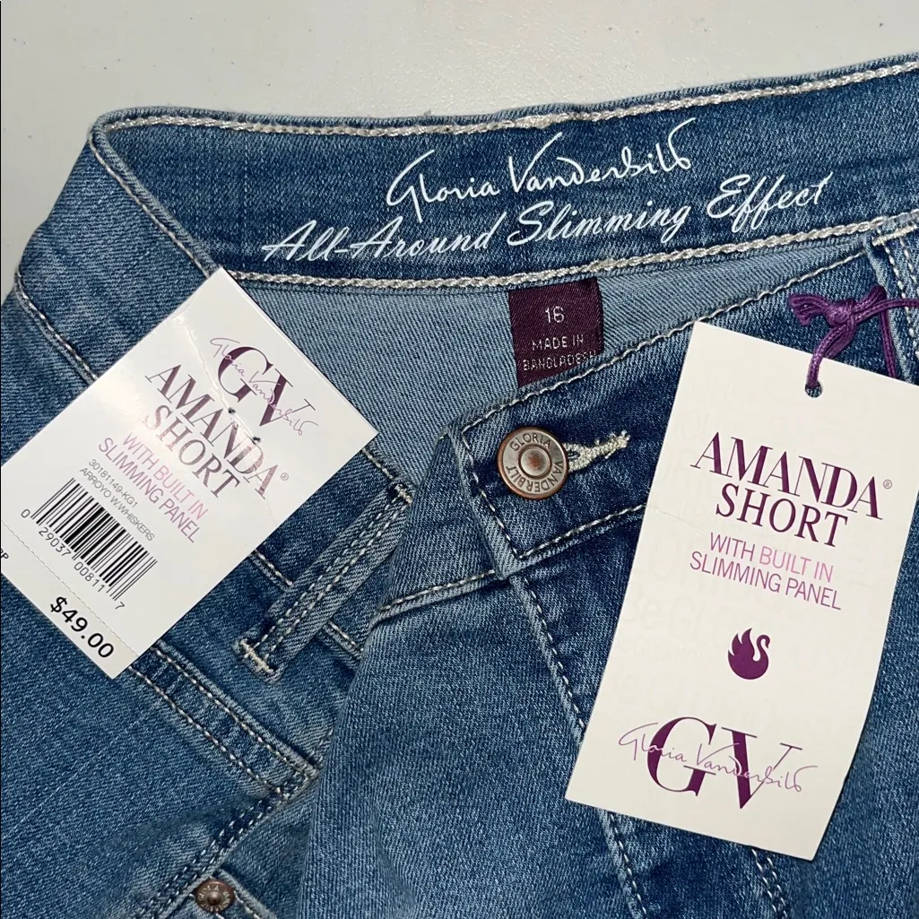 Gloria Vanderbilt NWT Size 16 Blue Flex Denim Classic Rise Amanda Jean Shorts - Image 3