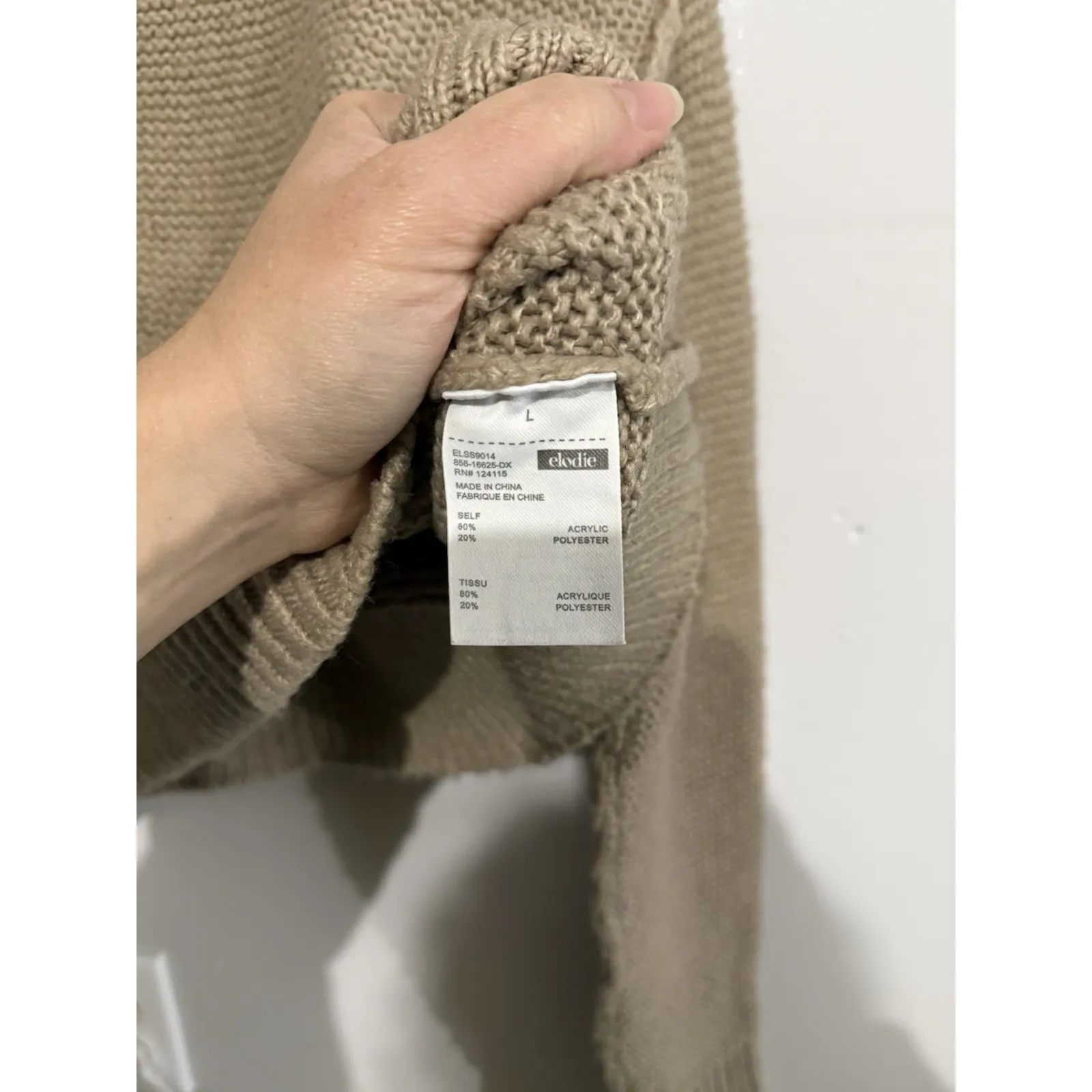 Elodie Womens Knit Crop Sweater Beige Long Sleeve Pullover Neutral Beachy L - Image 4