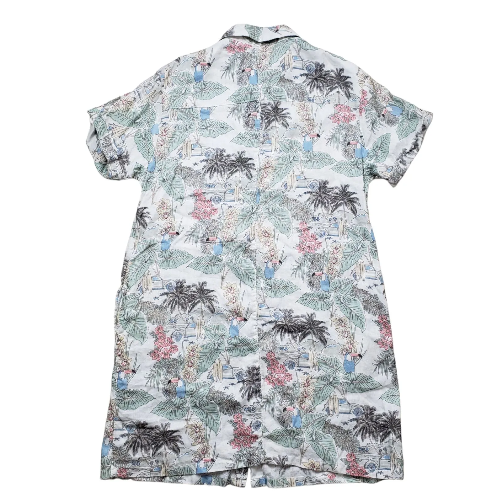 Rachel Zoe 100% Linen Mini Dress Womens Large Floral Button Front Tropical - Image 6