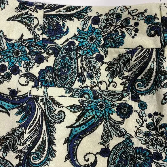 Whimsigoth Linen‎ Blend Shorts Sz 6 Paisley Preppy Cream Blue Dressy Chino Boho - Image 6