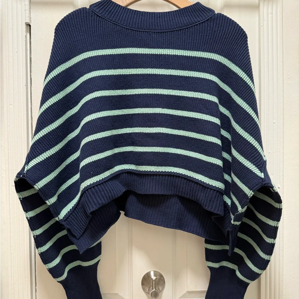 Free People Navy Stripe Easy Street Crop Sweater Blue / Green Size Medium - Image 3