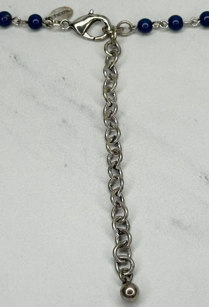 Chicos Blue Beaded Silver Tone Long Necklace 43" ✨ - Image 3