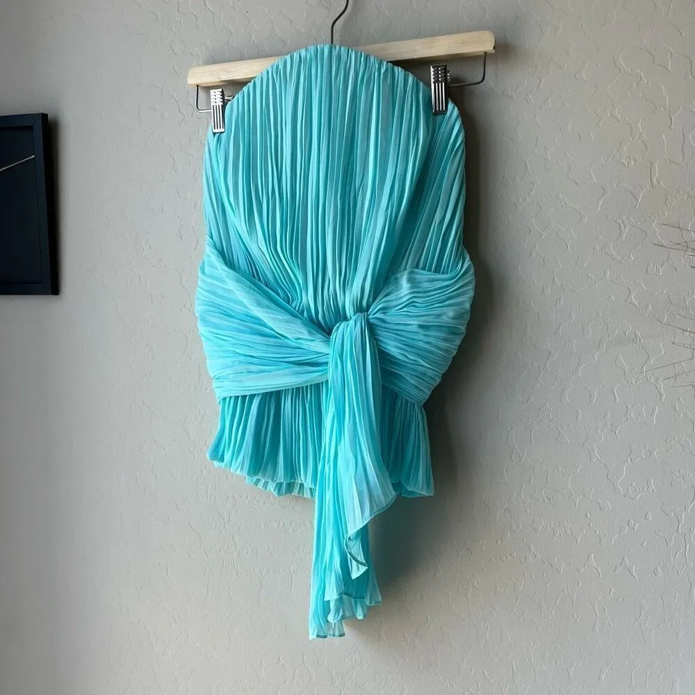 Tre by Natalie Rasabei Blouse Strapless‎ Plisse Bustier Top Blue Size 2 - Image 3