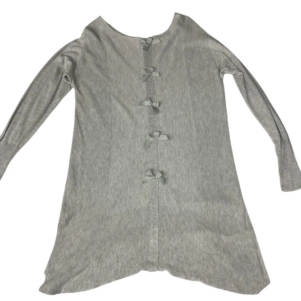 Elle Tunic Sweater Dress Size XL Light Gray Knit with Bow Detail Long‎ Sleeve - Image 5