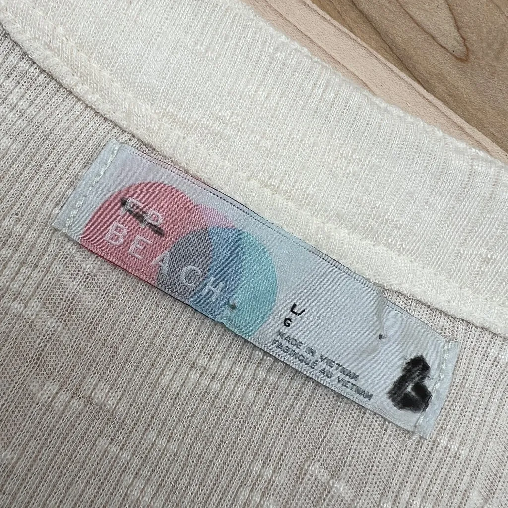 Free People Beach Bambi Mini Dress Ruched Sleeve V-Neck Ivory Cream Size Large - Image 9