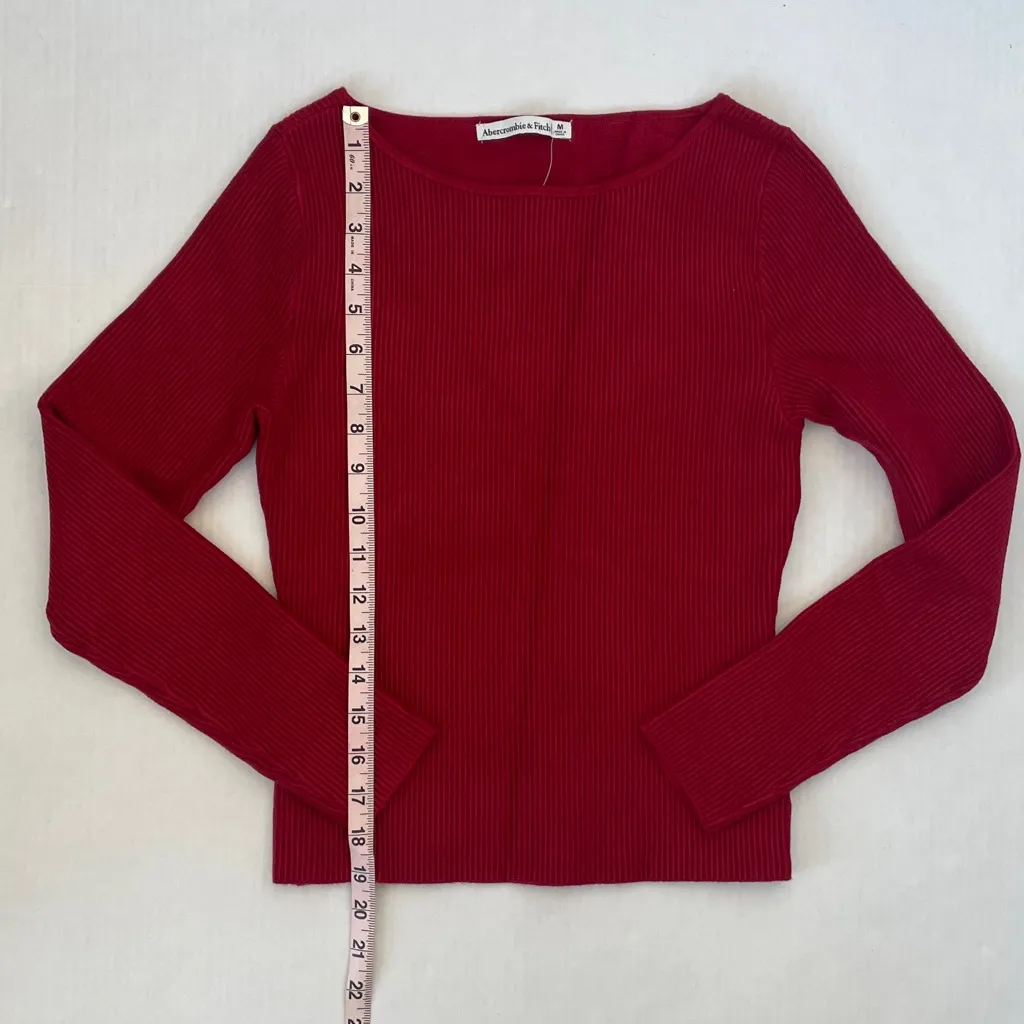Abercrombie & Fitch Women's Red Ribbed Long Sleeve Sweater Viscose Blend Medium - Image 15