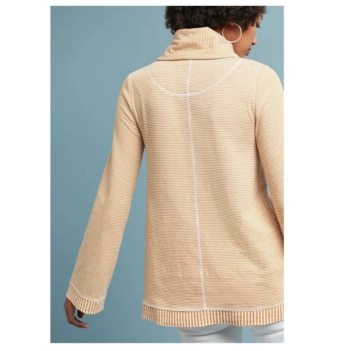 Anthropologie Maeve Striped Cowl Neck Mustard Tai Sweater Top Size XS - Image 6