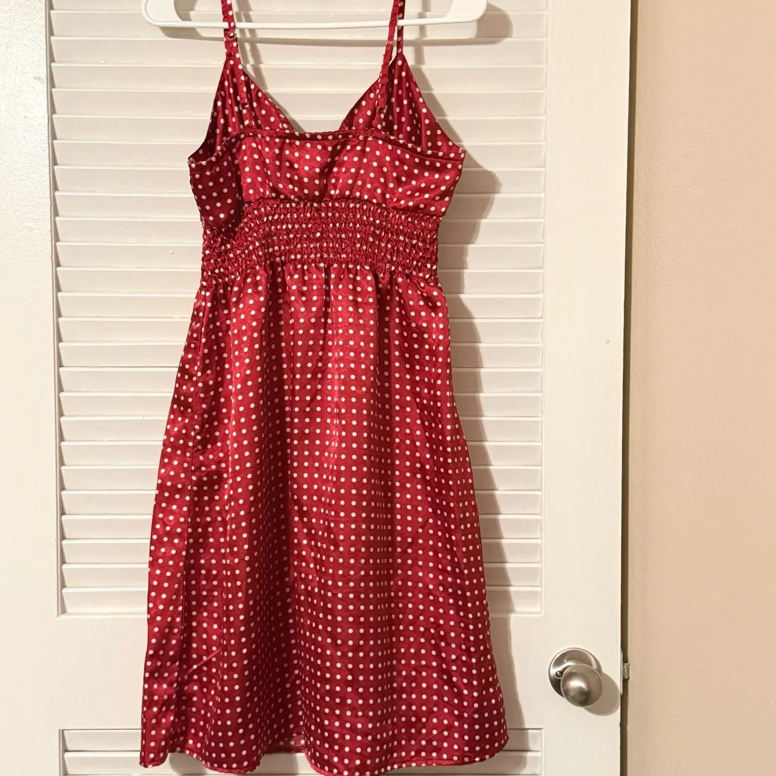 Wet Seal VTG Y2K Coquette Red Polka Dot Satin 90s Babydoll Dress Size Medium - Image 8