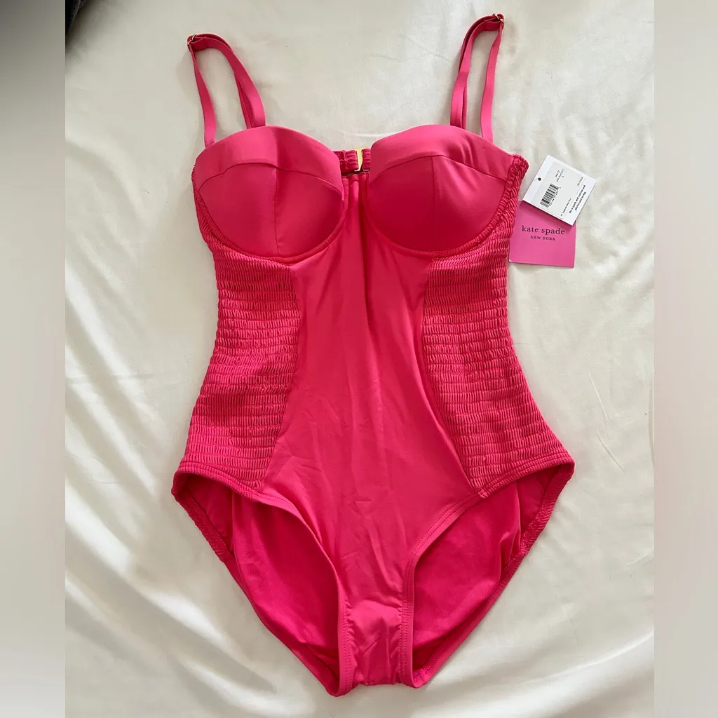 Brand new Kate Spade pink Smocked Underwire One-Piece Swimsuit in S - Image 3