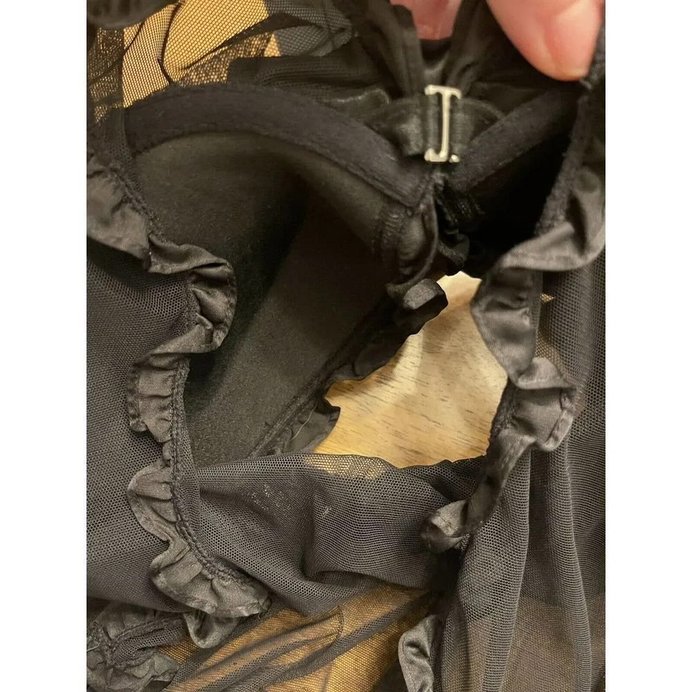 Victorias Secret Sexy Little Things Baby Doll Lingerie Black Sheer Bow Gems 36B - Image 7