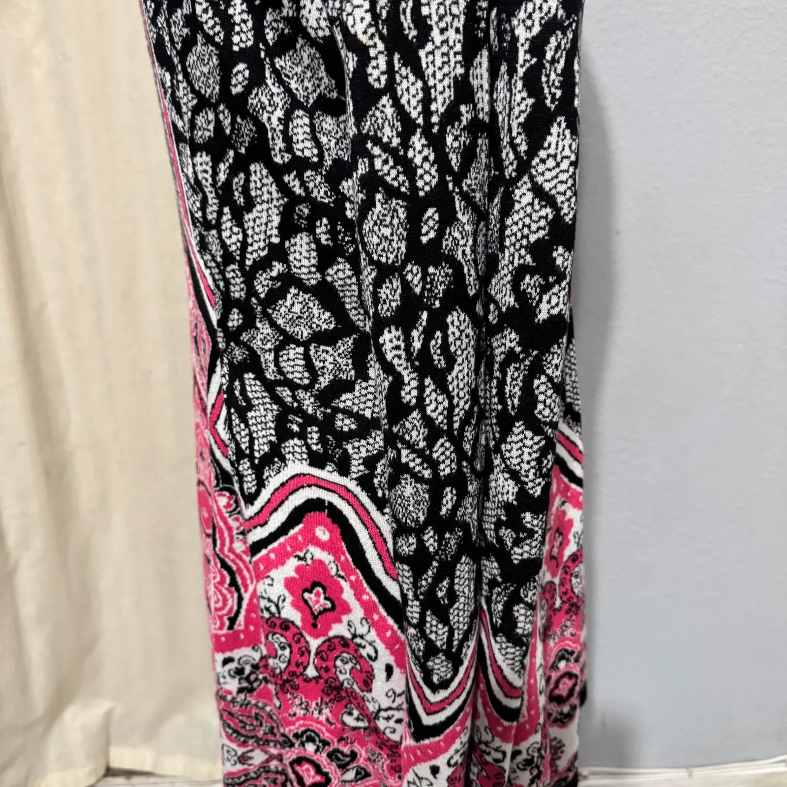 Style & Co Black Pink Paisley Print Long Sleeve Knit Stretchy Dress Boho Size L - Image 4