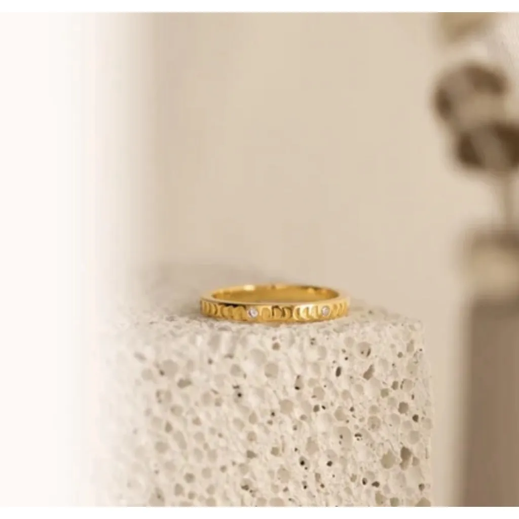NEW Unisex 14k Gold Plated Engraved Moon‎ Simulated Diamond Ring Sz 7 - Image 11