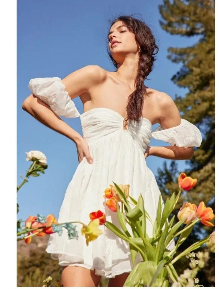 Lulus Cutest Icon White Embroidered Off-the-Shoulder Mini Dress Babydoll Size S - Image 2