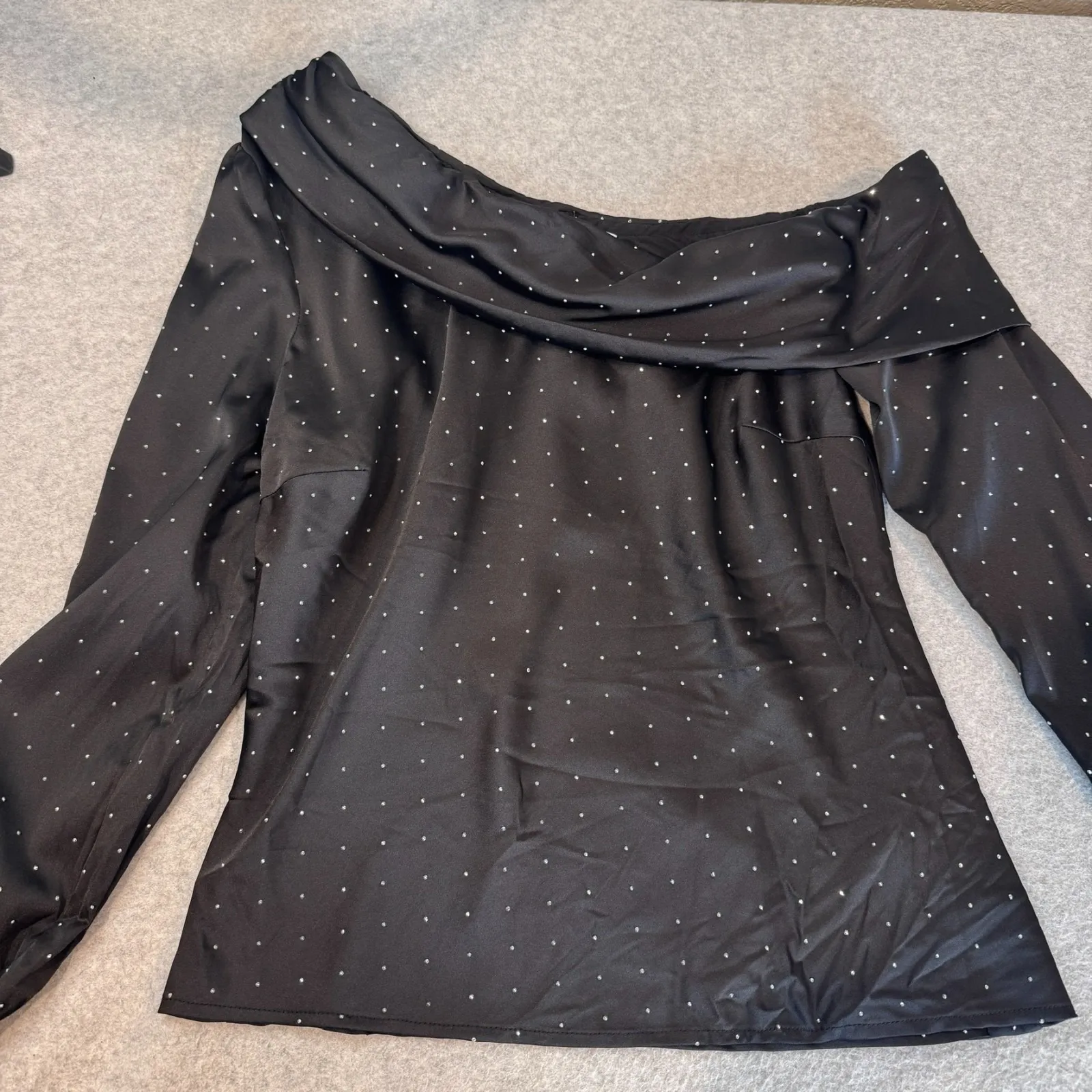 ASTR the Label Ellen One Shoulder Top size S Black Satin Rhinestone Festive NEW - Image 11