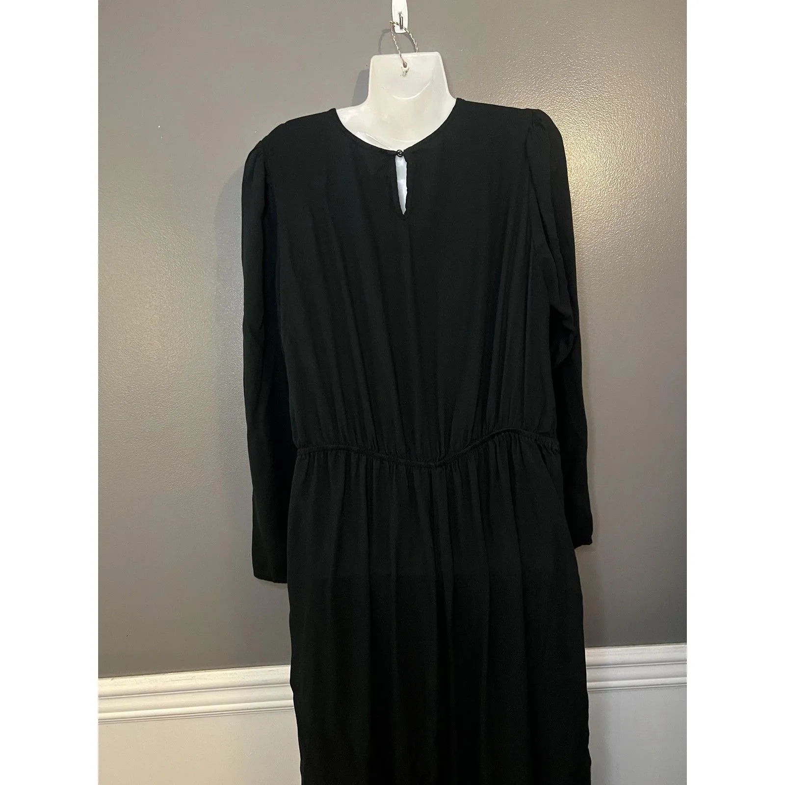 A New Day Jumpsuit Womens Large Black V Neck Wrap Front Long Sleeve Wide Leg - Image 7