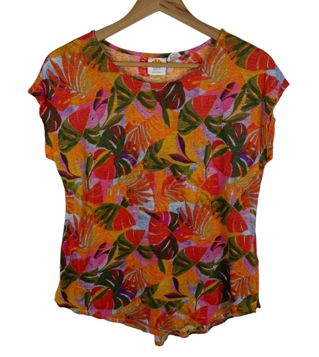 C&C California Tropical Leaf Print Linen Top Medium Multicolor Lightweight Artsy - Image 1