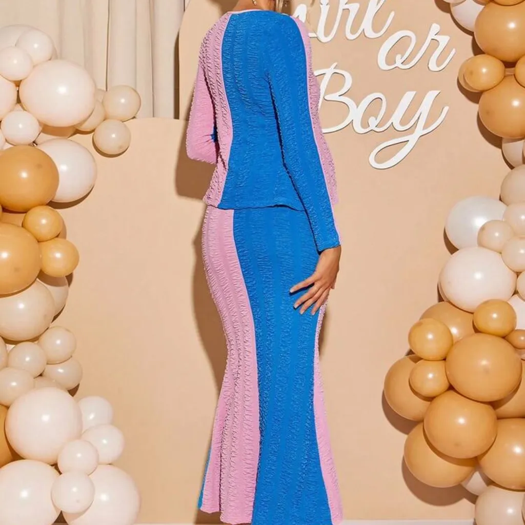 SHEIN -XL-2pcs Maternity set
Long Sleeve Button-Up Top And  Skirt Fitted - Image 2