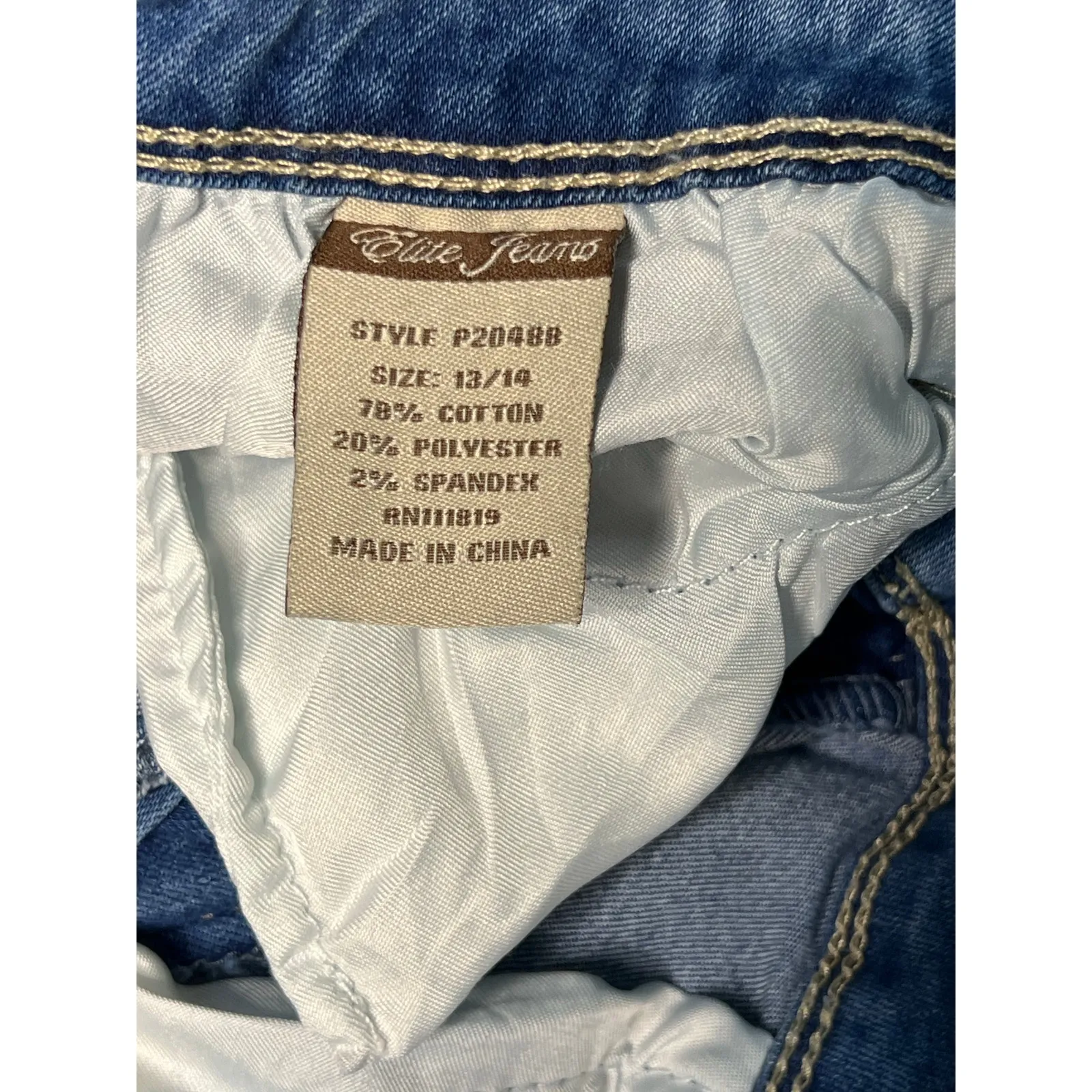 Elite Jeans Ripped Destroyed Blue Jeans High‎ Rise Punk Bohemian Sz 13/14 - Image 2