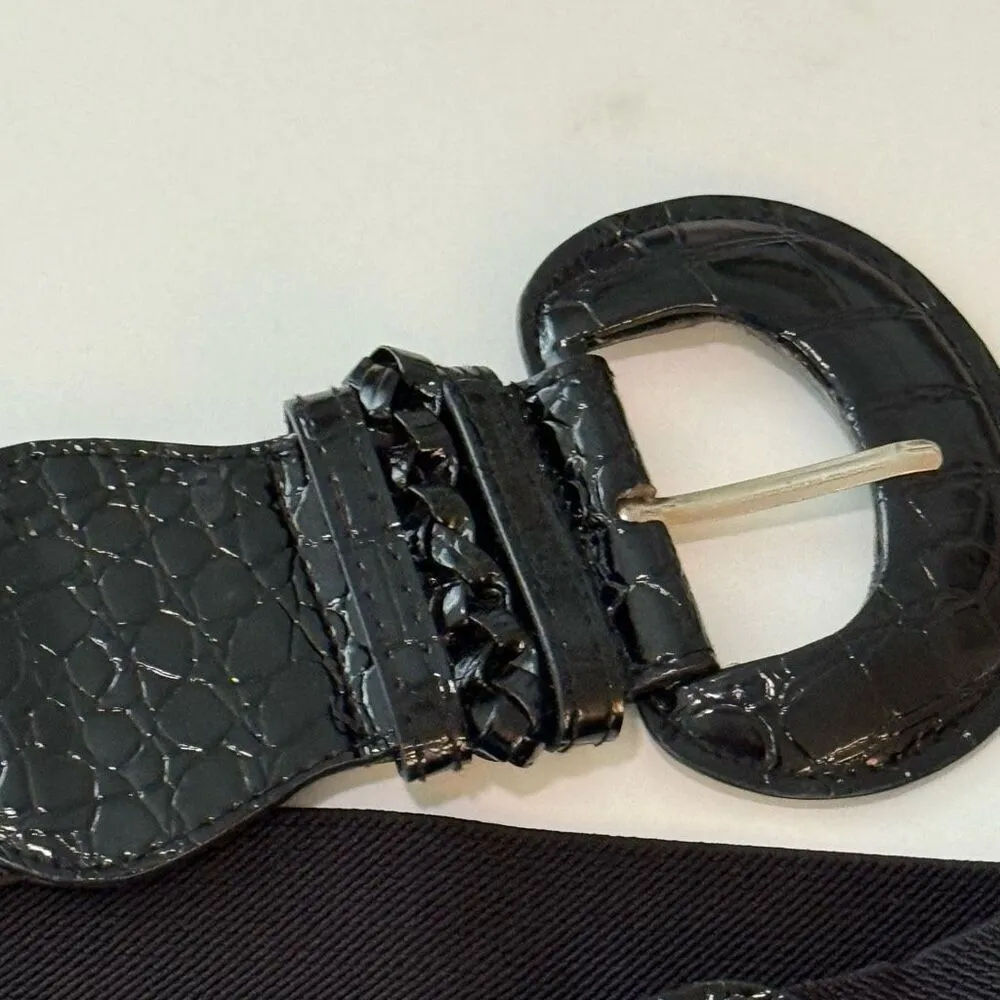 Women’s Belt black vinyl elastic stretch OSFM Black - Image 4