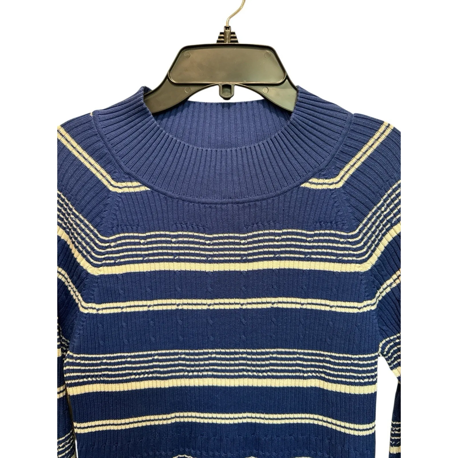 Brooks Brothers Silk Cotton Striped Sweater Women's Medium Blue White 3/4 Sleeve - Image 5