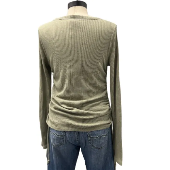 Victoria's Secret PINK Sage Green Ruched‎ Shirt Size Large Mod Y2K Earthy Boho - Image 2