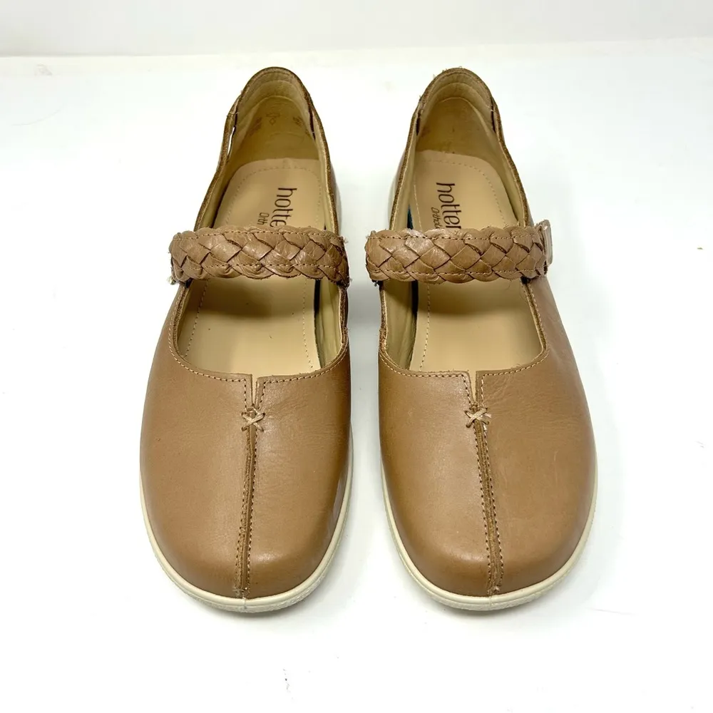 HOTTER Ortholite leather Mary Jane shoes, made in England, size US9.5, UK7.5 Tan - Image 2