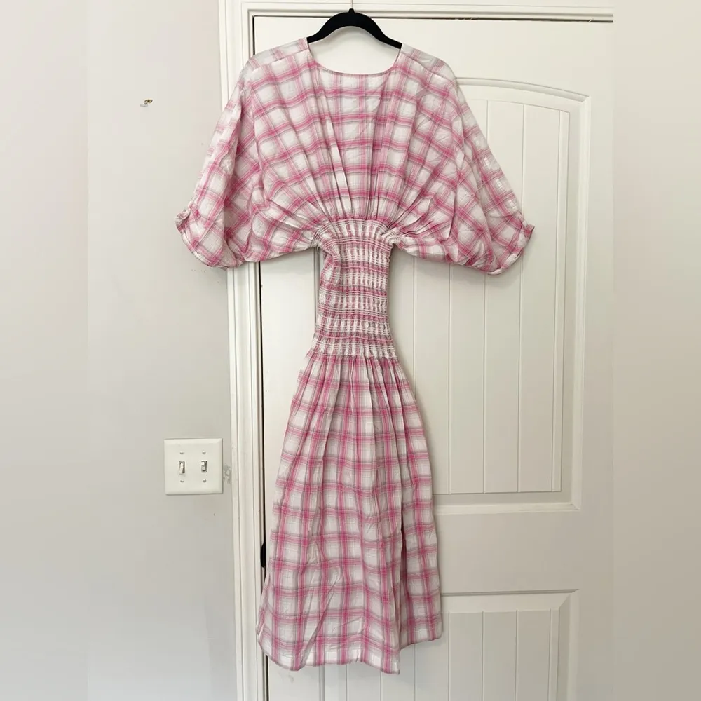 NICHOLAS Plaid Smocked Panel Midi Dress Pink Size 4 - Image 6