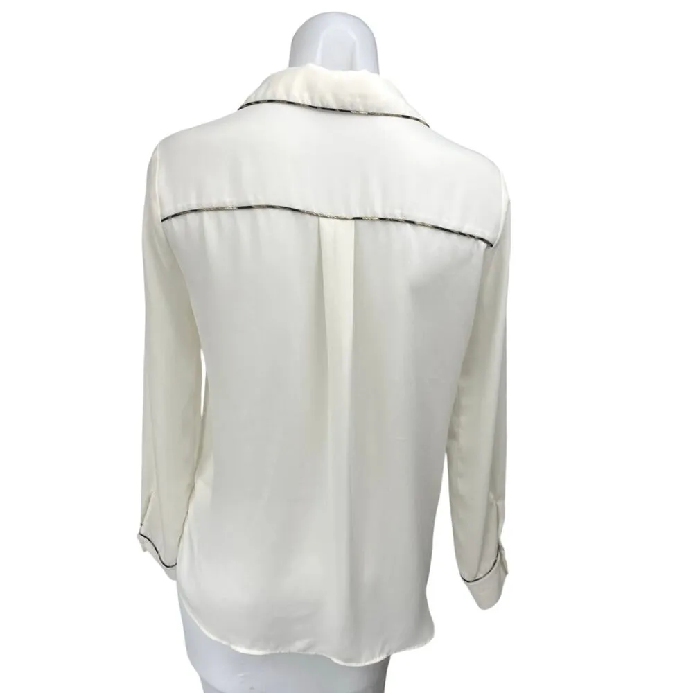 Zara White Silk Satin Long Sleeve Collared Button Down Shirt Blouse Top Size XS - Image 2
