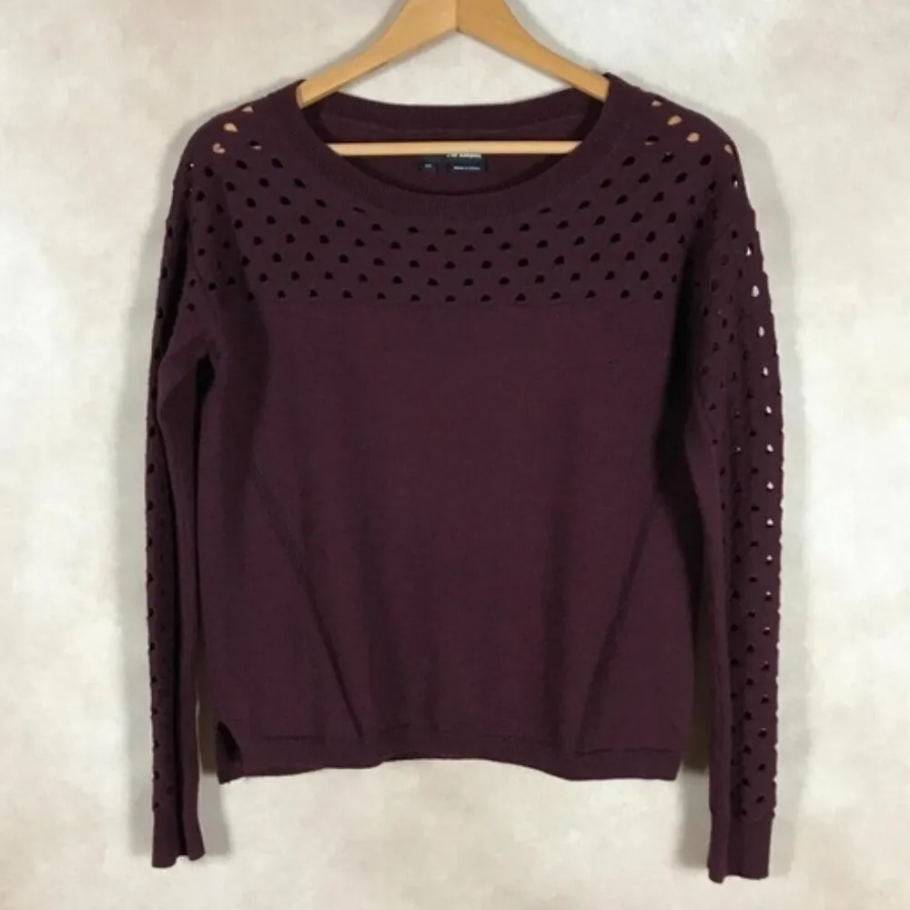 THE KOOPLES Merino Wool Burgundy Cutout Sweater XS - Image 2