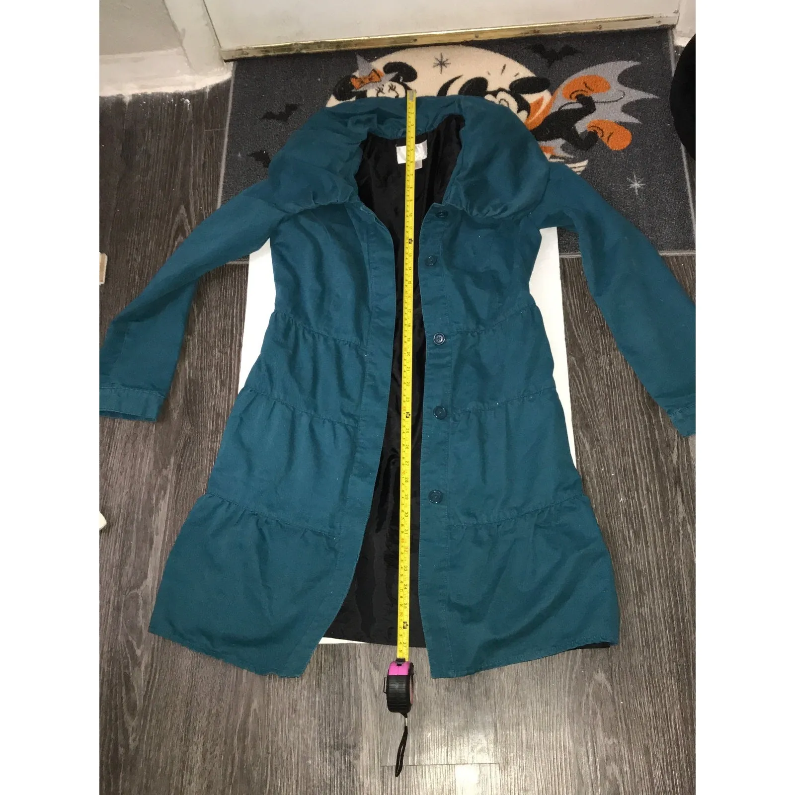 Xhilaration Teal Peacoat Trench Coat M Indie Vanguard Boho Coquette Girl Classic - Image 7