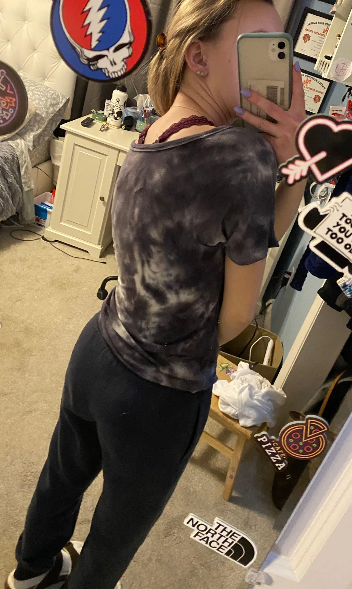 American Eagle Outfitters Grey/ White Tie Dye Tee - Image 4