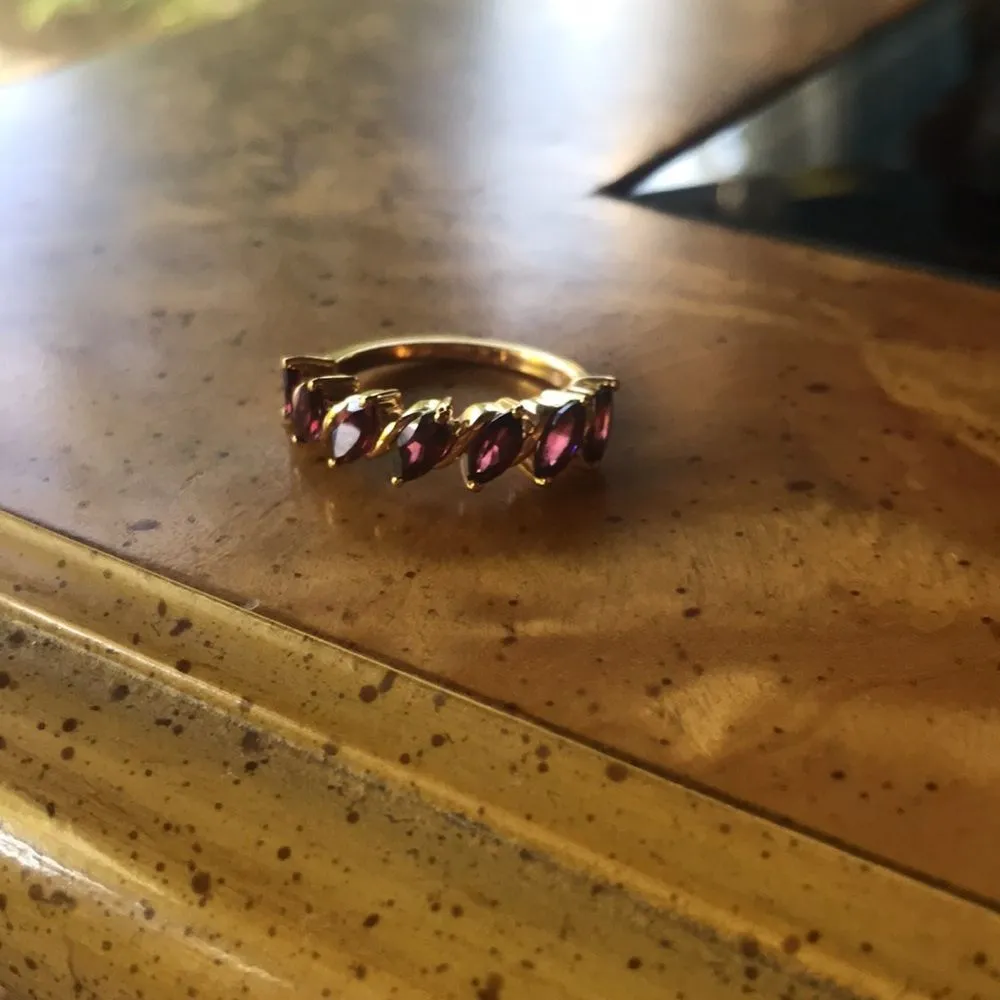 Natural Rhodolite Garnet Sterling Silver Yellow Gold Vermeil Ring Size 6 - Image 7