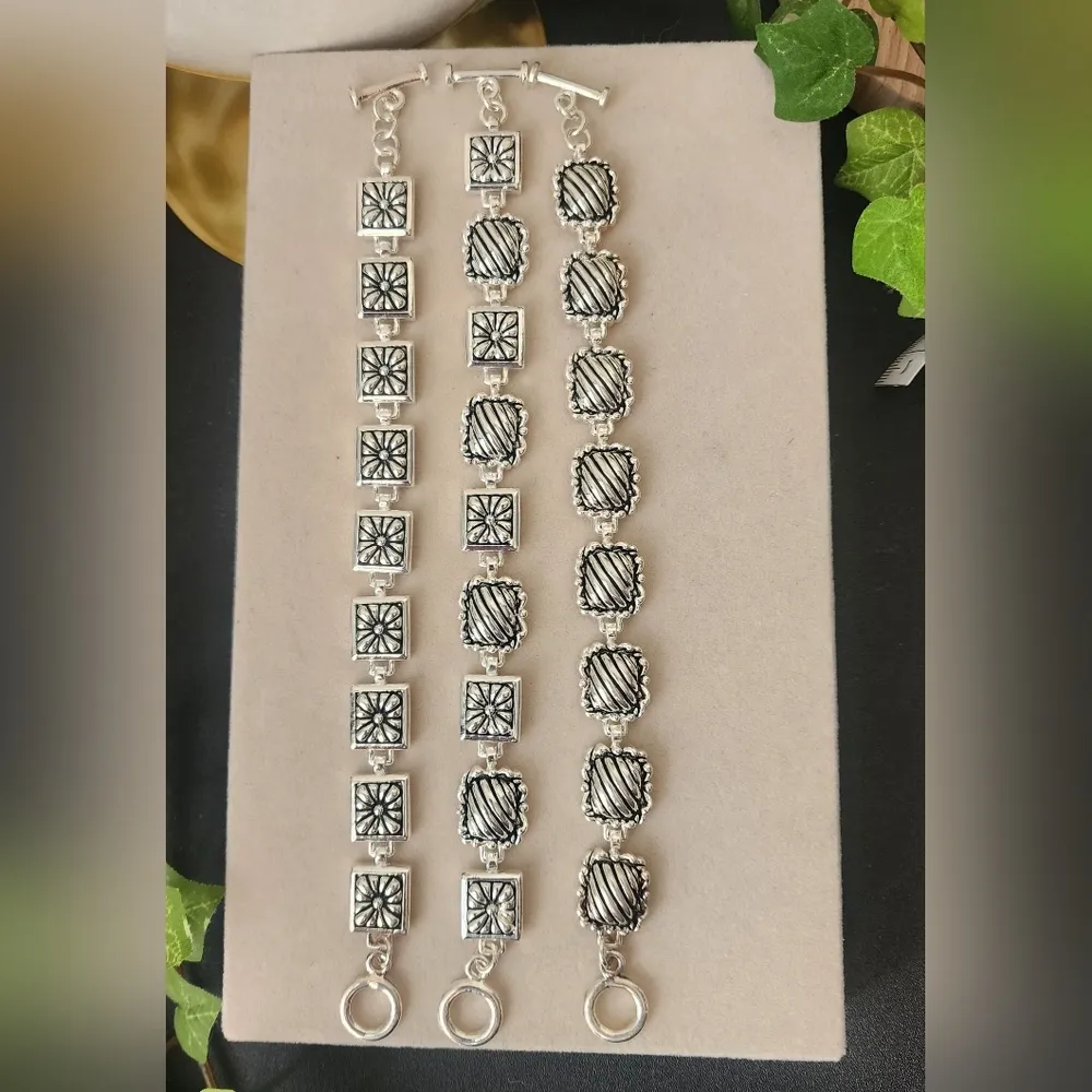 Silver Boho Design Link Bracelet Toggle Clasp - Image 8