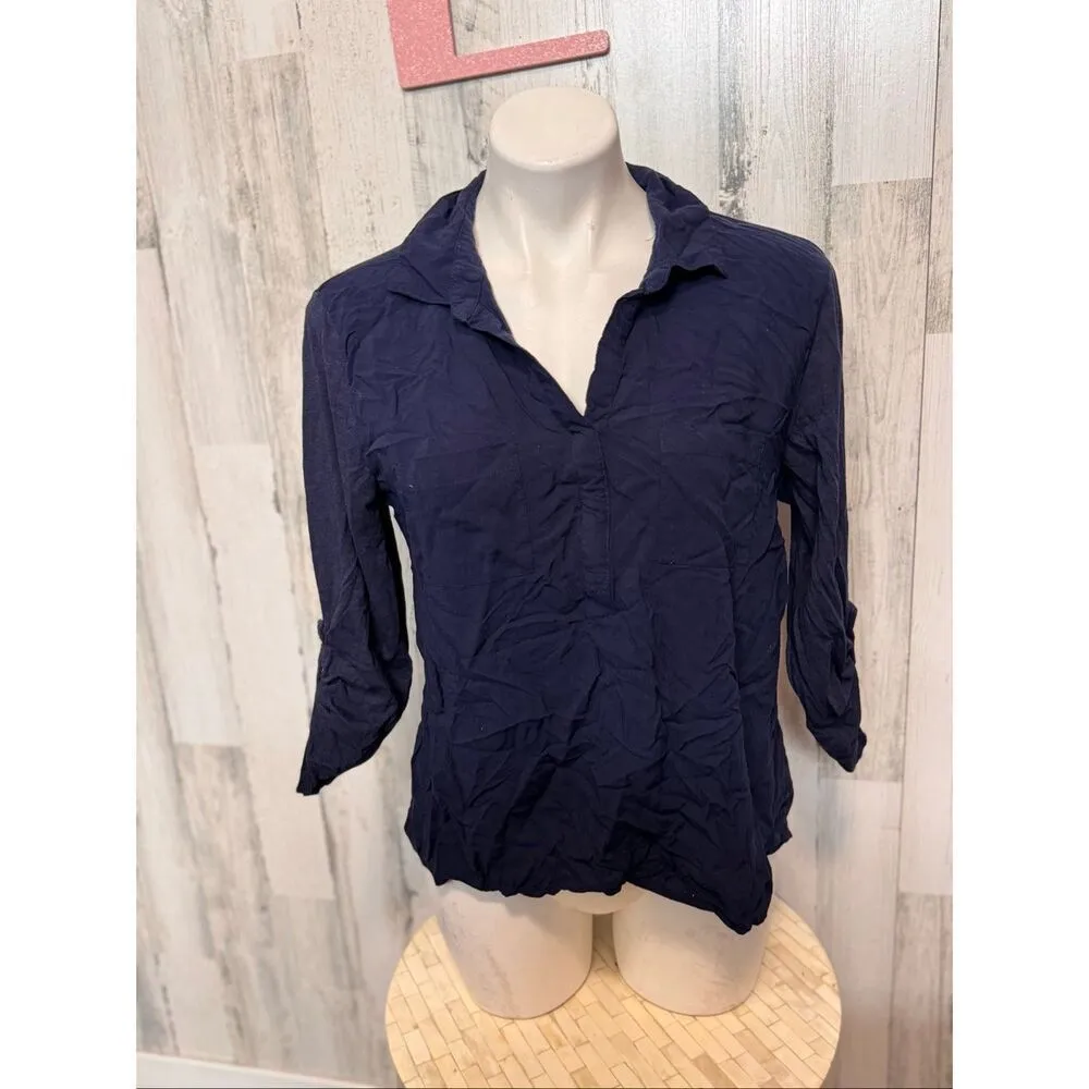 Merona Navy Blue Collared 3/4 Sleeve Blouse XL - Image 2