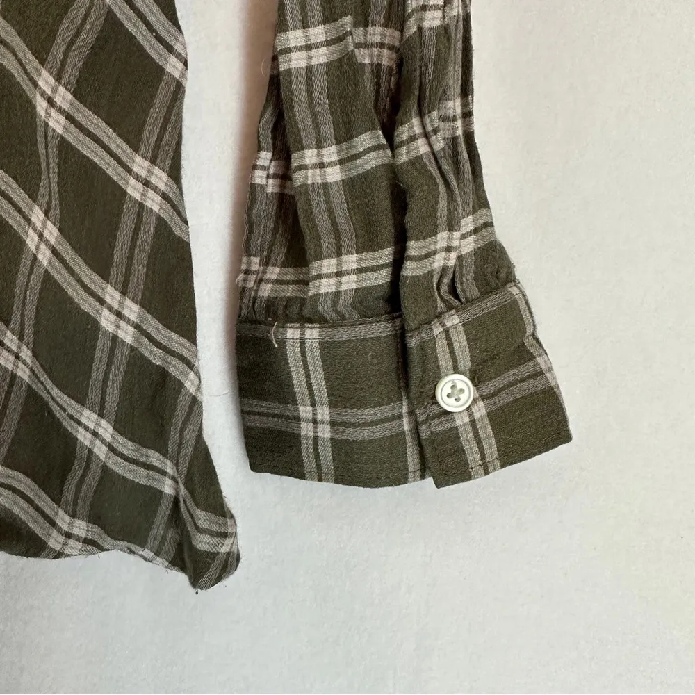 Ann Taylor LOFT Women's Flannel/Plaid Olive Green Long Sleeve Shirt Size XSP - Image 8