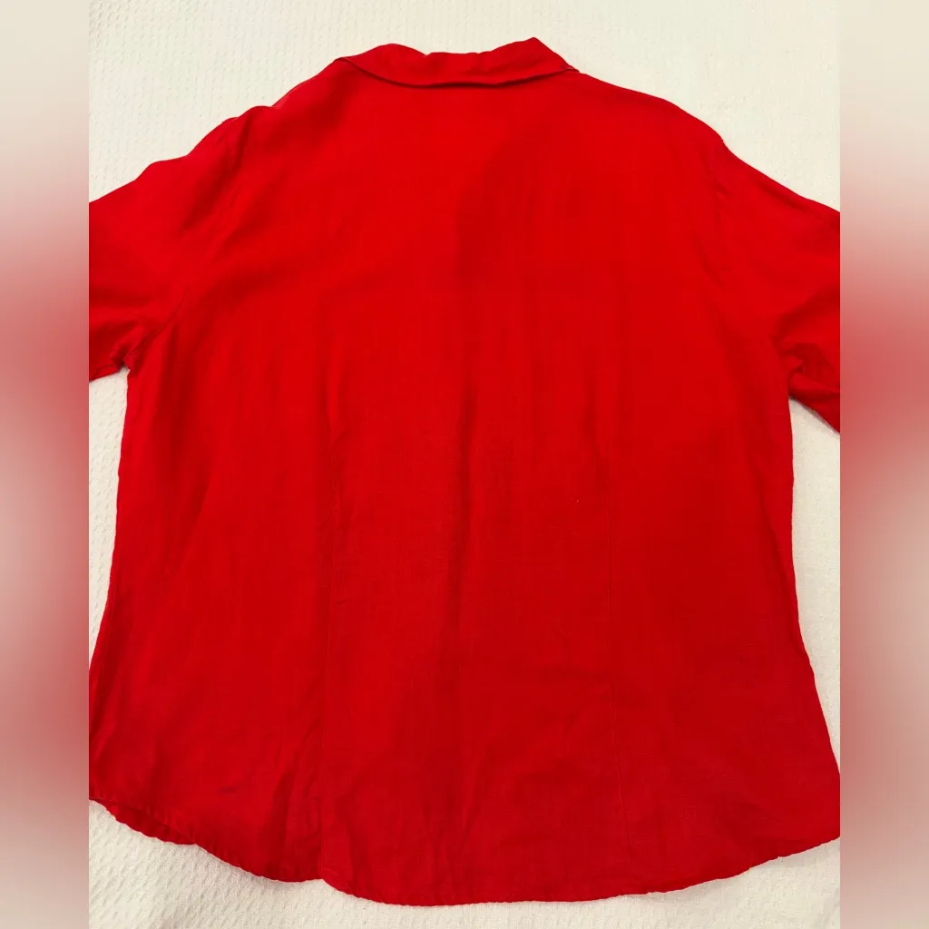 Vintage Chico's Design 100% Turkish Linen Red Button-Up Blouse Size 3 (XL) FLAW - Image 10