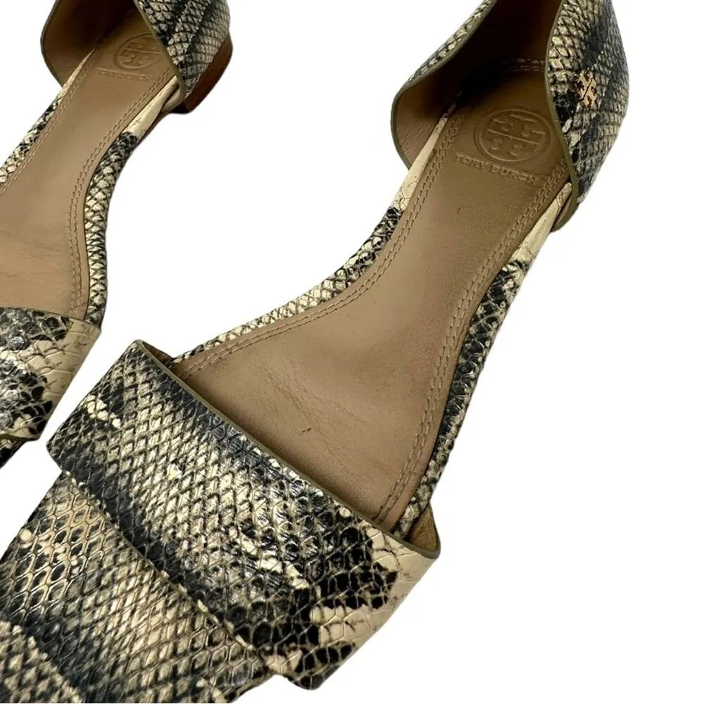 Tory Burch Savannah D'Orsay Snakeskin Print Flat Sandals Size 8.5 - Image 7