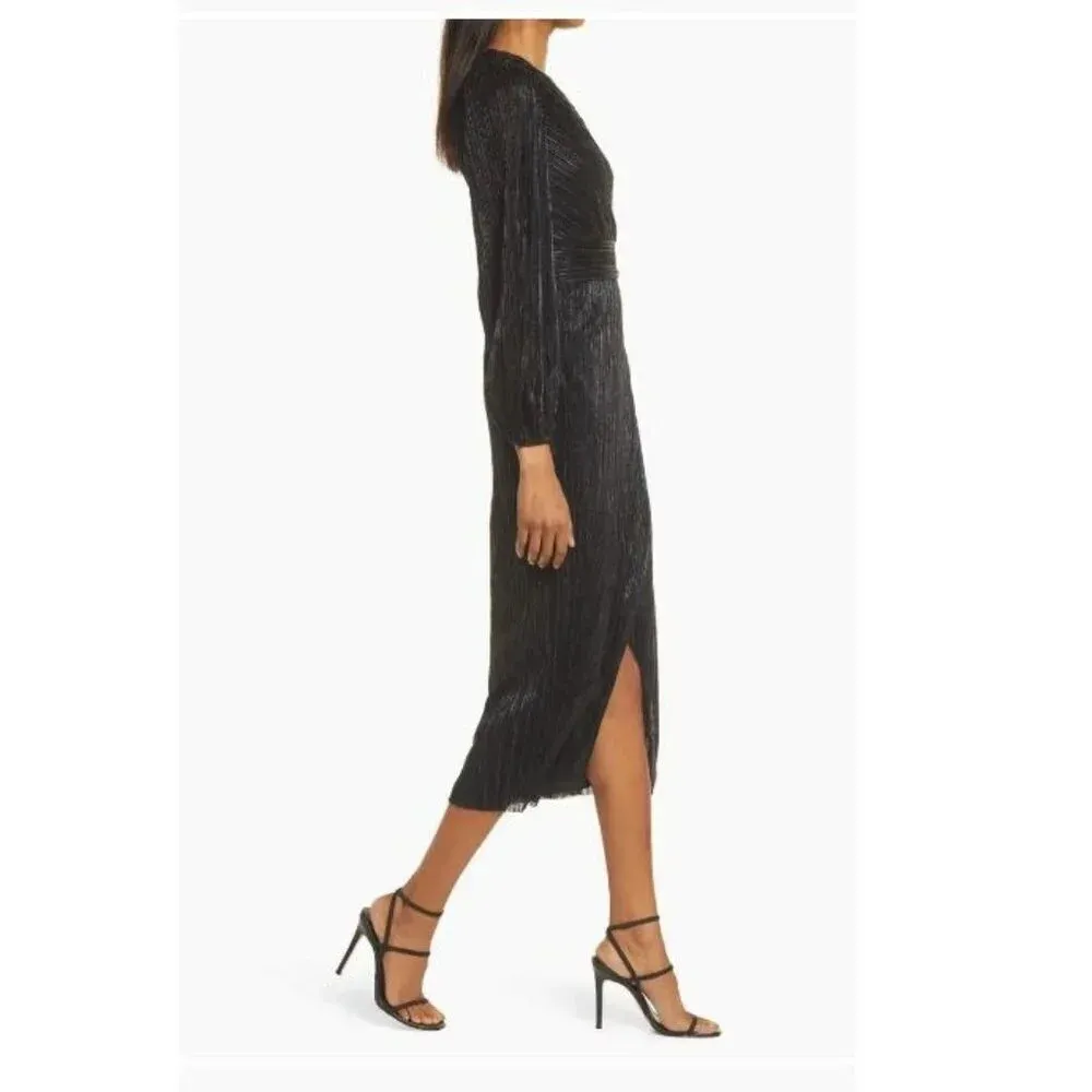 Saylor Alora Dress in Black Metallic Womens Plisse One Shoulder Midi - Image 12
