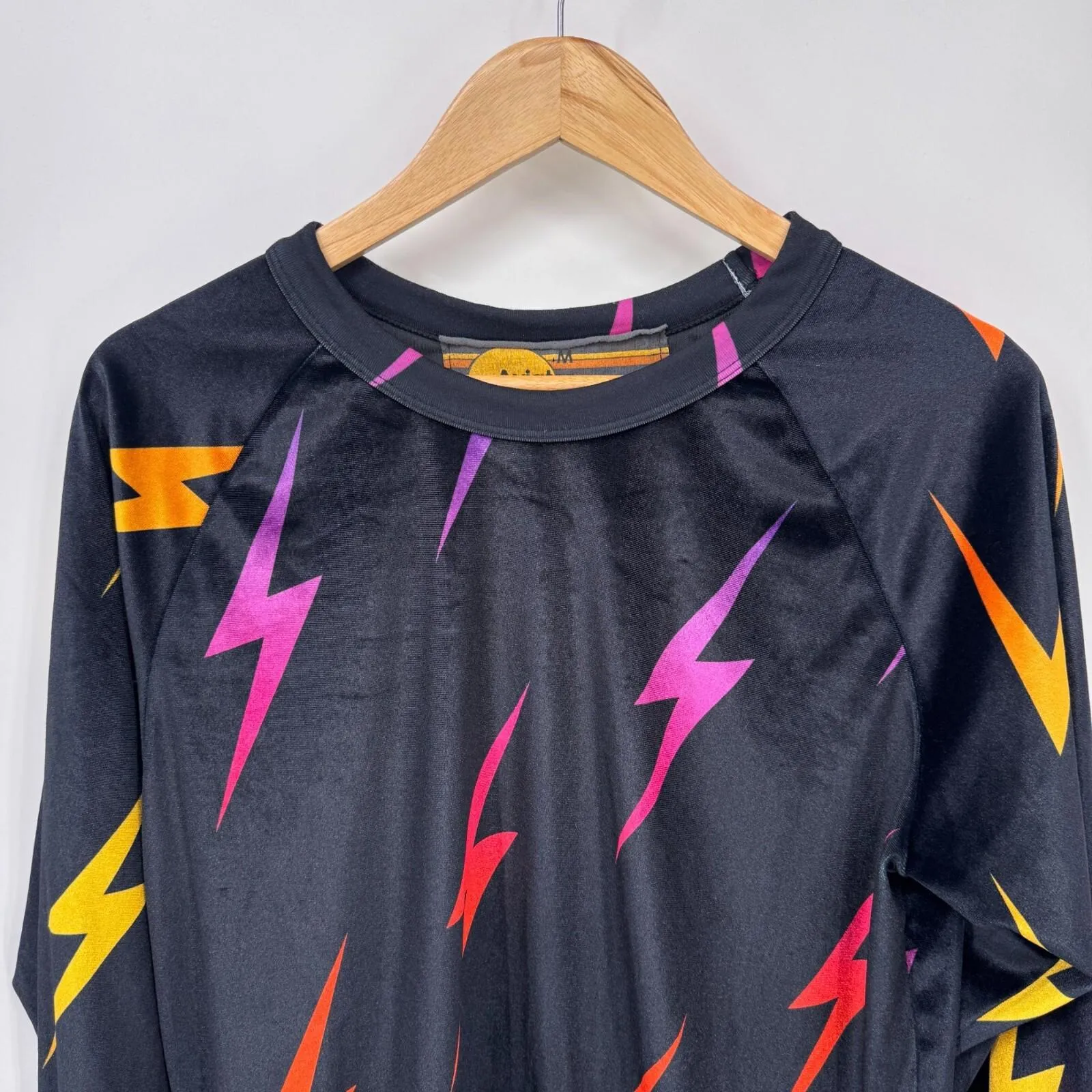 Aviator Nation Crew Sweatshirt Womens Medium Black Velvet‎ Ombre Lightning Bolt - Image 2