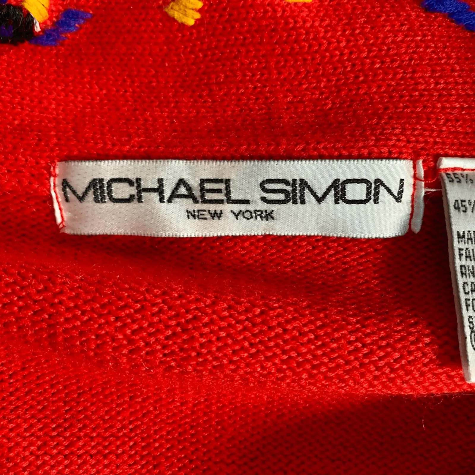 Vintage 90s Michael Simon Cherry Red Embroidered Knit Cardigan Sweater Eclectic Size L - Image 8