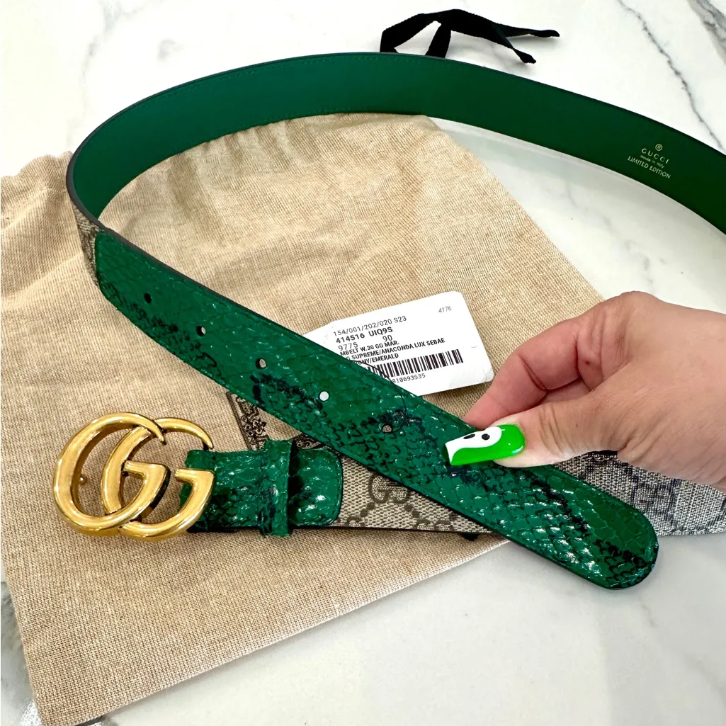 Gucci  GG Logo Python Belt - Image 4