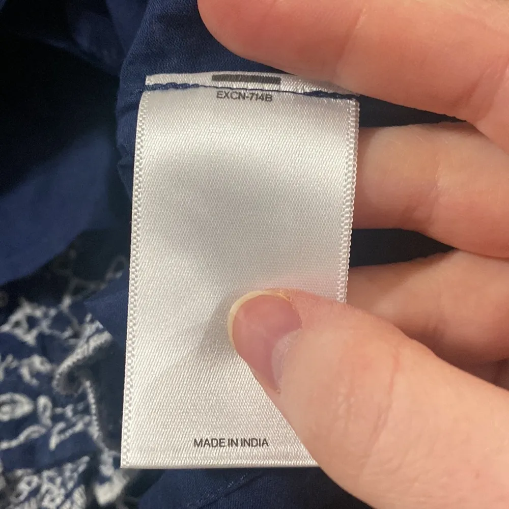 Express Printed navy and white Eyelet Lace Trim Faux Wrap Dress no belt size XL - Image 15