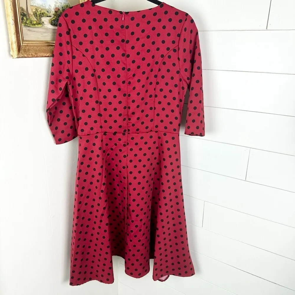 Lindy Bop Cassey Swing Dress 1950's Parisian Style 3/4 Sleeve NWT Size Medium Red - Image 4