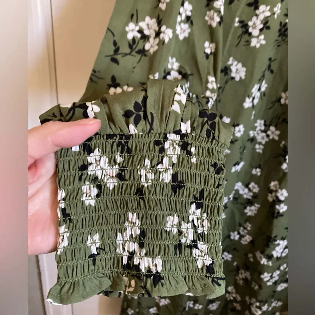 ASOS Curves New Look Avocado Green Amelie Floral Balloon Sleeve Smock Dress Size undefined - Image 10