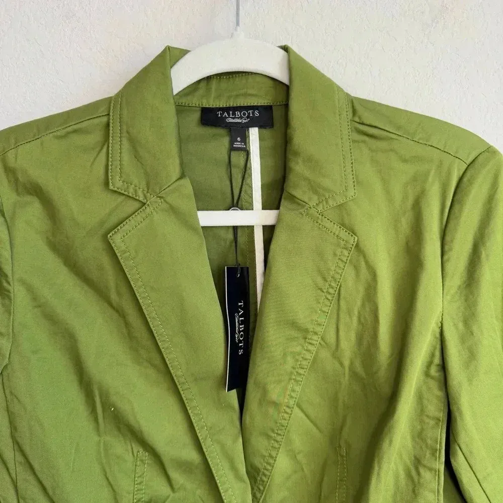 Talbots Olive Green One Button Long Sleeve Flip Pocket‎ Blazer Jacket Size 6 NWT - Image 7