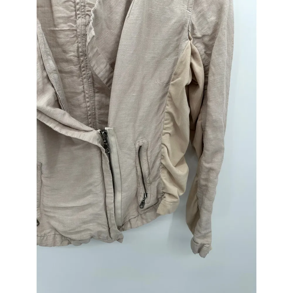 Nic + Zoe Jacket Women MEDIUM Tan Cream Long Sleeve Zip Front Linen Blend - Image 3