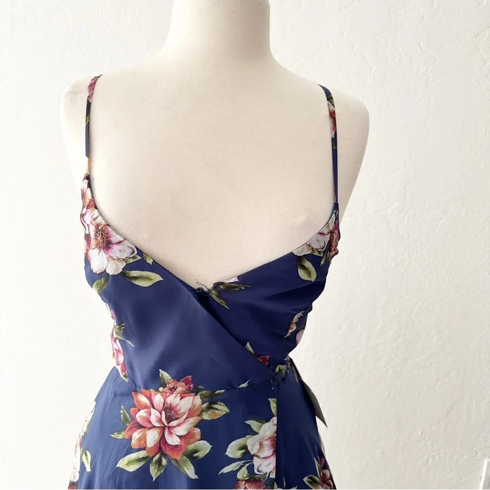 Lulus Always There For Me Navy Blue Floral Print Wrap Maxi Dress NWT | XS - Image 3