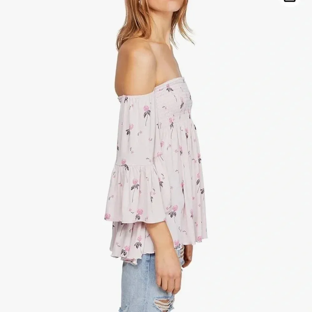 Free People Off Shoulder Tunic Top in Cloud Cherry Combo - Image 3