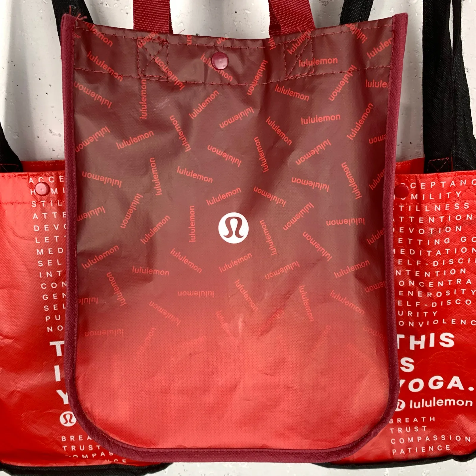 Lululemon Signature Logo Tote Bags Set of Three Red Black Double Handle Small - Image 2